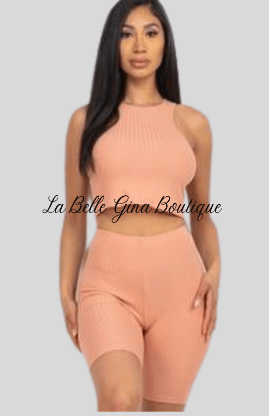 Sasha crop tank top and biker shorts set - La Belle Gina Boutique