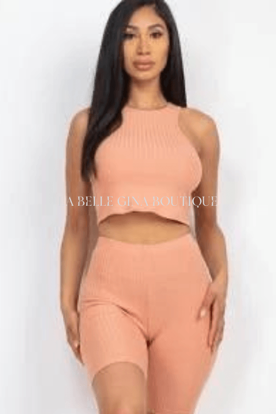 Sasha crop tank top and biker shorts set - La Belle Gina Boutique