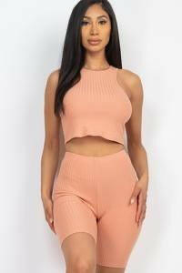 Sasha crop tank top and biker shorts set - La Belle Gina Boutique