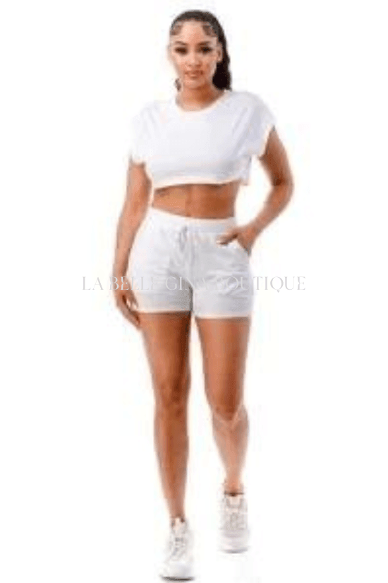 Sasha crop top shorts front pockets set - La Belle Gina Boutique