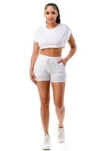 Sasha crop top shorts front pockets set - La Belle Gina Boutique