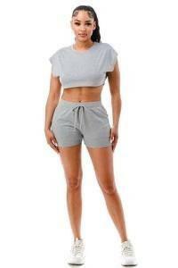 Sasha crop top shorts front pockets set - La Belle Gina Boutique