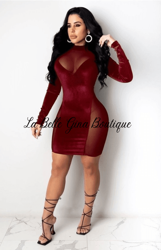 SEXY mesh patchwork velvet mini dress - La Belle Gina Boutique