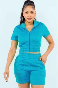 Sofia hem finishing on hoodie and short set-Blue - La Belle Gina Boutique