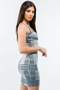 Sofia sleeveless V-Neck plaid printed mini dress- - La Belle Gina Boutique