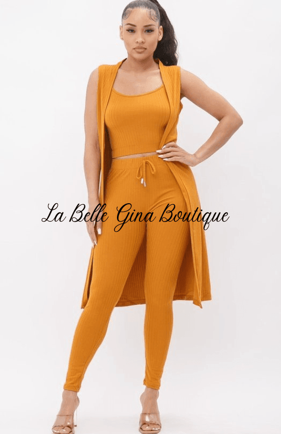 THREE piece ribbed legging set with top and cardigan - La Belle Gina Boutique