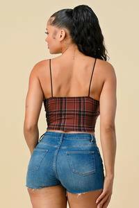 Vania sleeveless plaid printed crop top-Burgundy - La Belle Gina Boutique