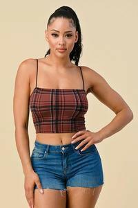 Vania sleeveless plaid printed crop top-Burgundy - La Belle Gina Boutique