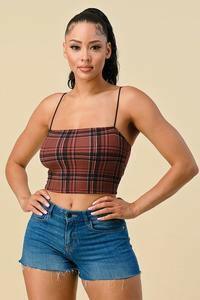 Vania sleeveless plaid printed crop top-Burgundy - La Belle Gina Boutique