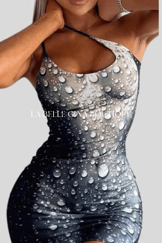 VEVE water drop print sling neck sexy hip dress - La Belle Gina Boutique